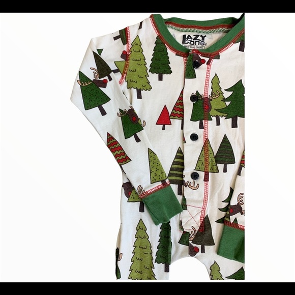 LAZY ONE Flap Jack Reindeer No Peeking Forest Tree Print Onesie Ivory/Green 2T - Picture 4 of 12